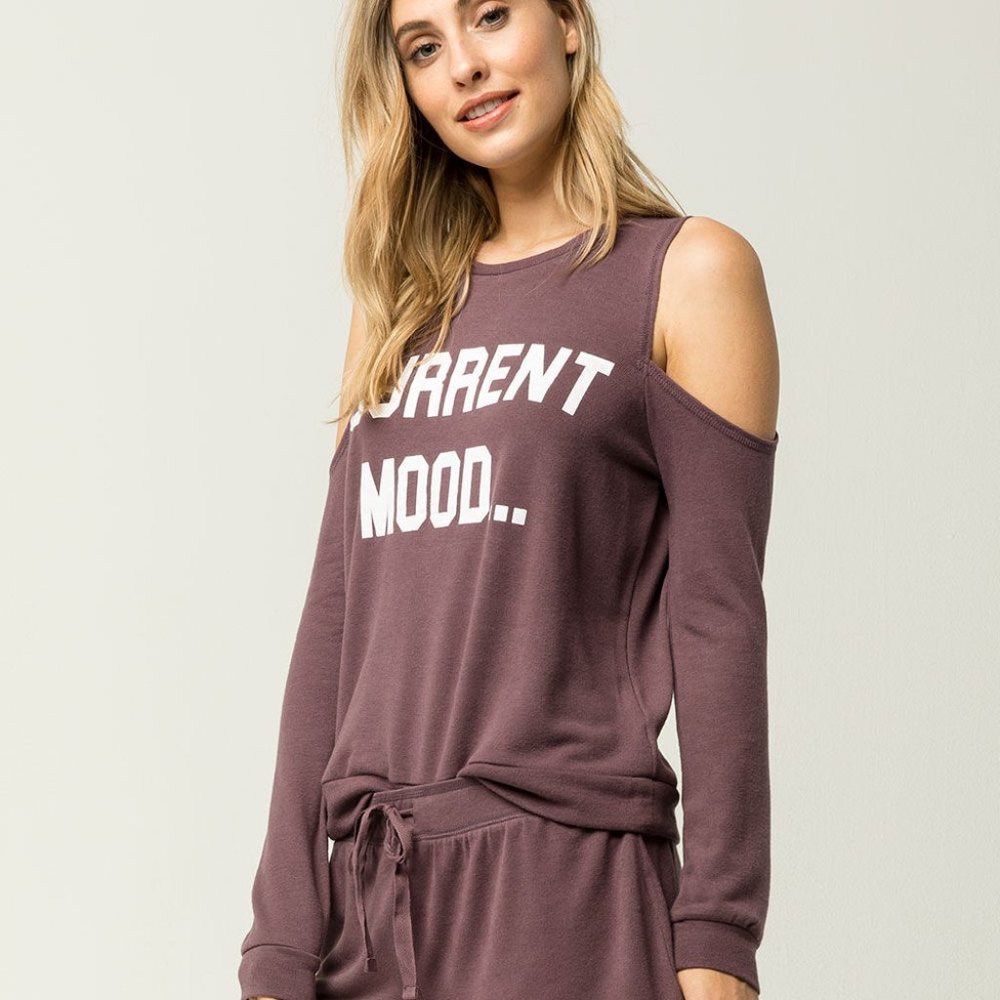 Cold Shoulder Graphic COSMIC LOVE Sweatshirt - Picture 1 of 6